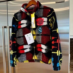NWT Chopova Lowena Ranger Fleece Zip Up Jacket in Black Multi Brand New